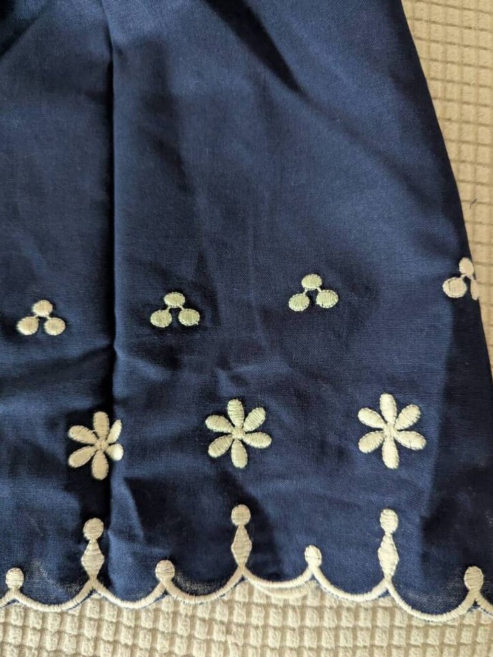 Women's Cotton Navy Blue Embroidered Flutter Sleeve Boho Blouse Summer Cotton To - Picture 5 of 7